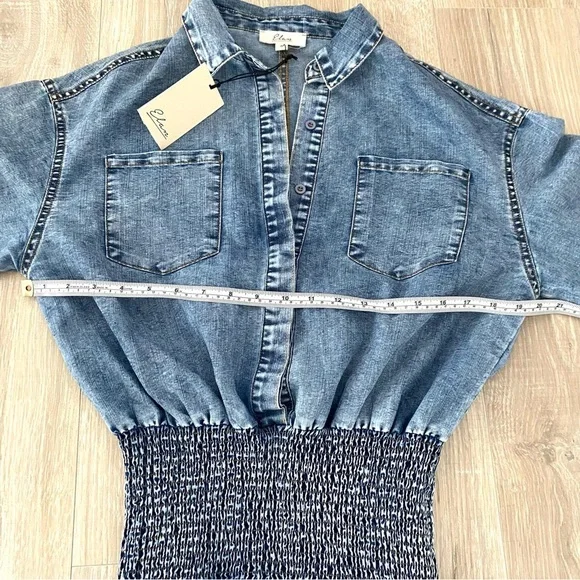 Elan Long Sleeve Denim Smocked Waist Dress Sz S - Picture 3 of 4